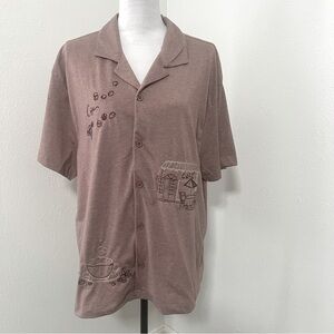 Rustic Souls Men Button Up Short Sleeve Shirt XL Embroidered “CAFE” Vacation NWT